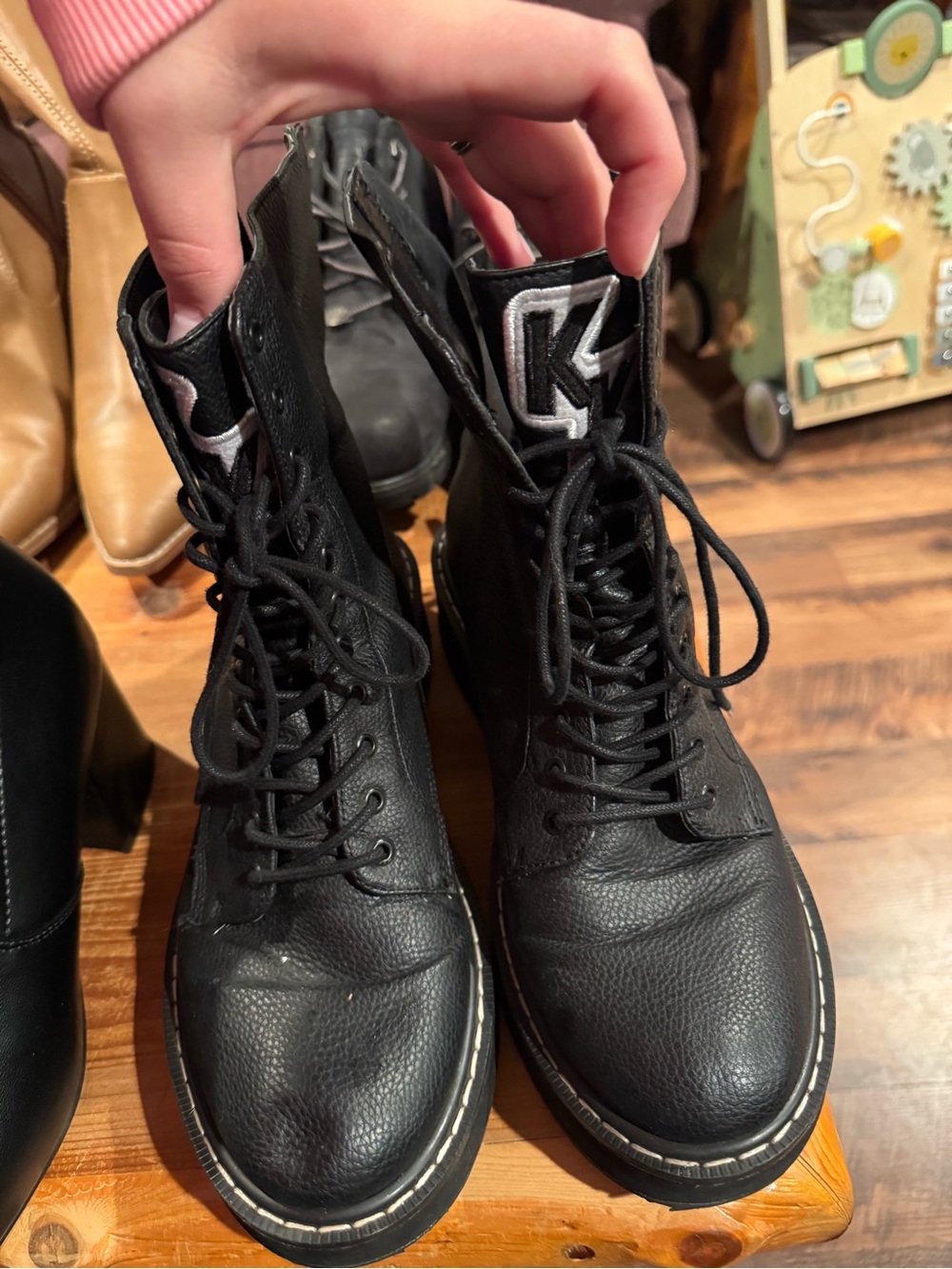 Kendall & Kylie Black Lace-Up Combat Boots - Women